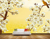 Avikalp MWZ1856 White Golden Flowers Bird 3D HD Wallpaper