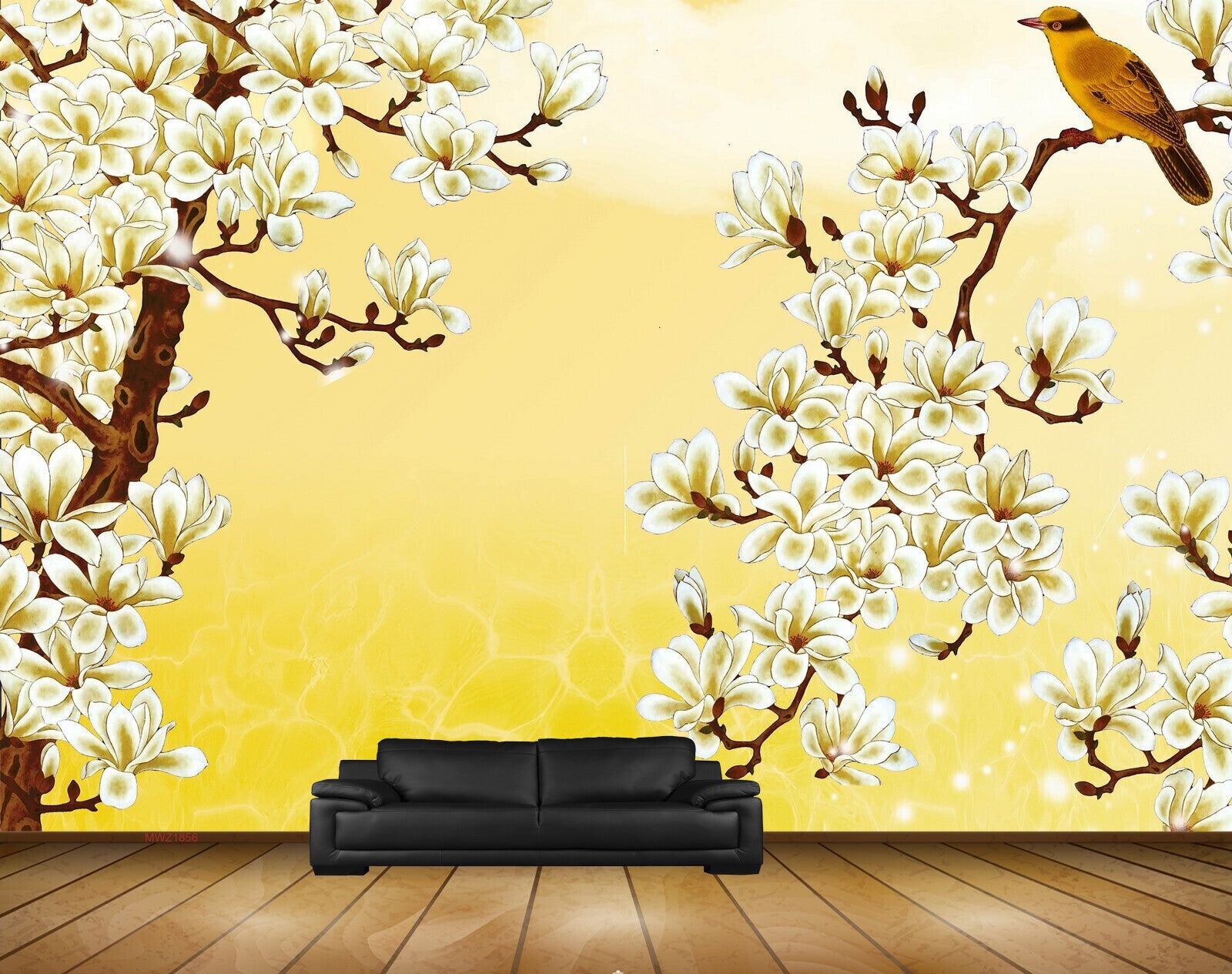 Avikalp MWZ1856 White Golden Flowers Bird 3D HD Wallpaper