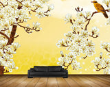 Avikalp MWZ1856 White Golden Flowers Bird 3D HD Wallpaper