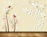 Avikalp MWZ1859 White Flowers Birds Plants 3D HD Wallpaper