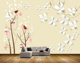 Avikalp MWZ1859 White Flowers Birds Plants 3D HD Wallpaper