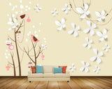 Avikalp MWZ1859 White Flowers Birds Plants 3D HD Wallpaper