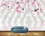 Avikalp MWZ1860 Pink Flowers Birds HD Wallpaper