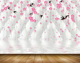 Avikalp MWZ1860 Pink Flowers Birds 3D HD Wallpaper