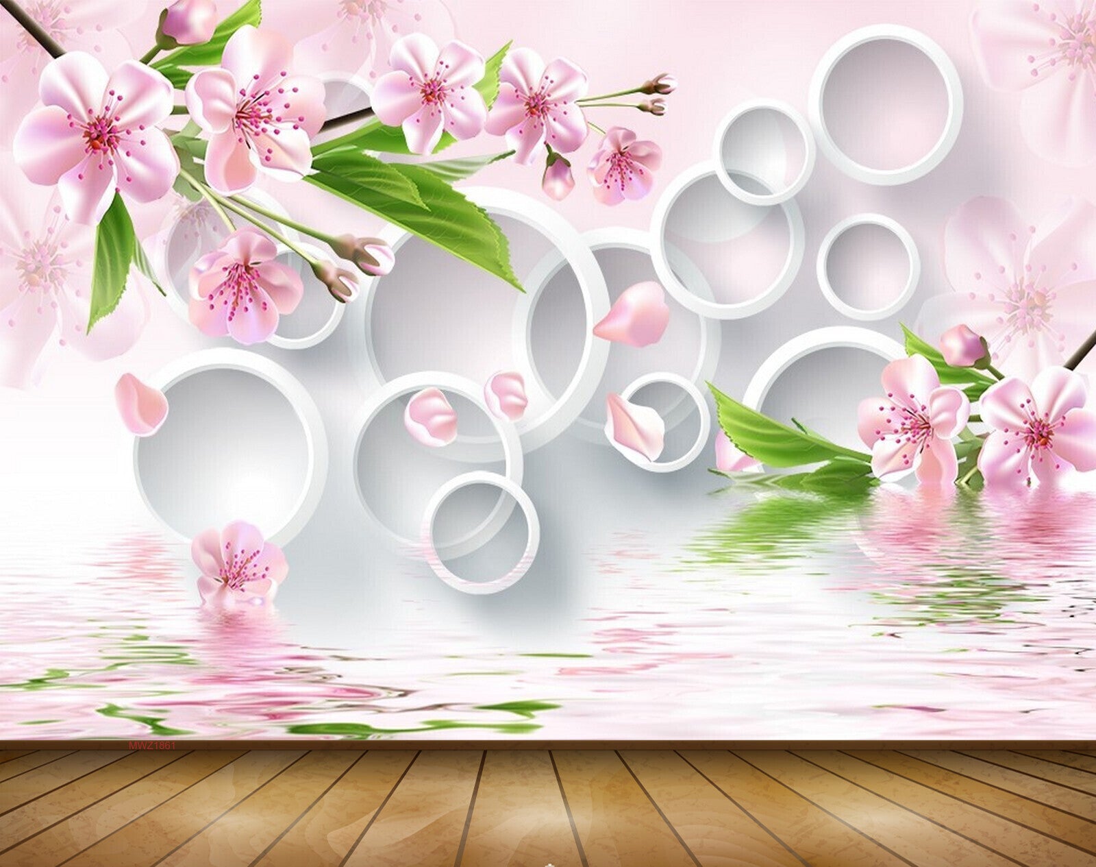 Avikalp MWZ1861 Pink Flowers River 3D HD Wallpaper