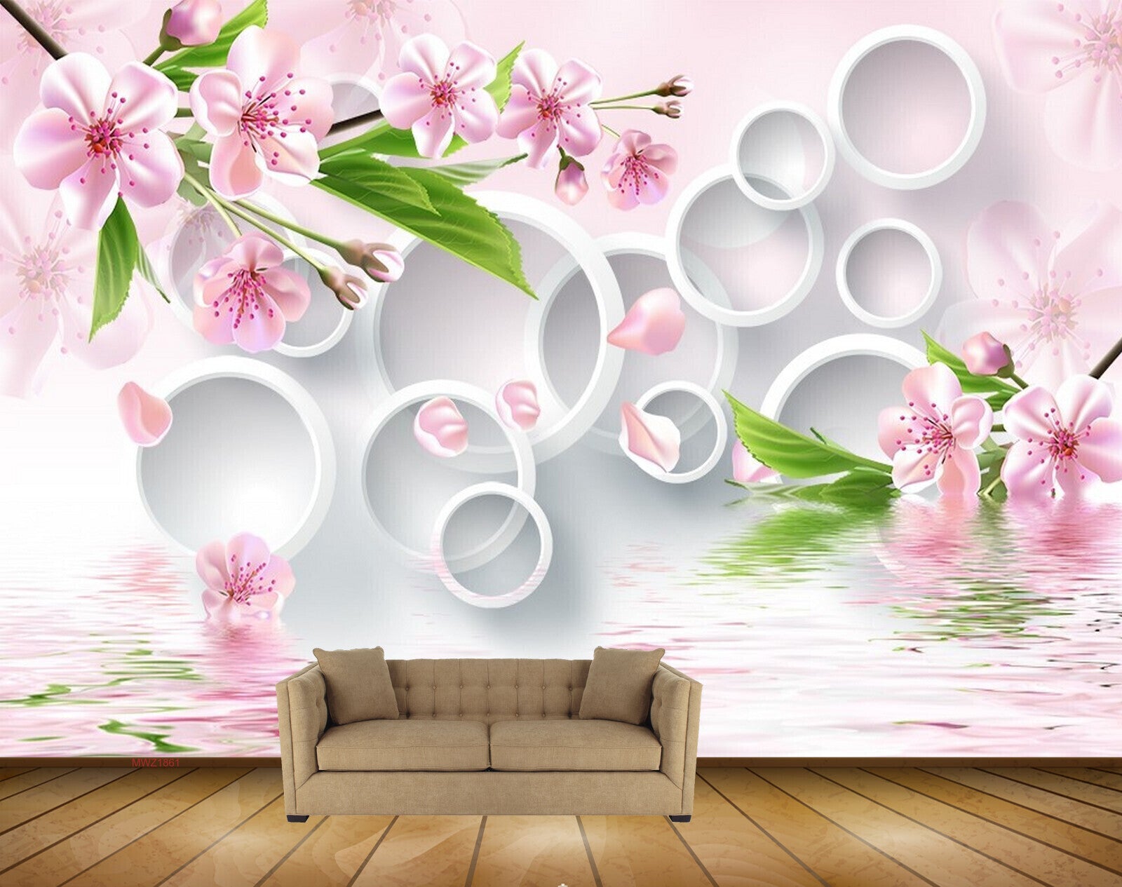 Avikalp MWZ1861 Pink Flowers River 3D HD Wallpaper