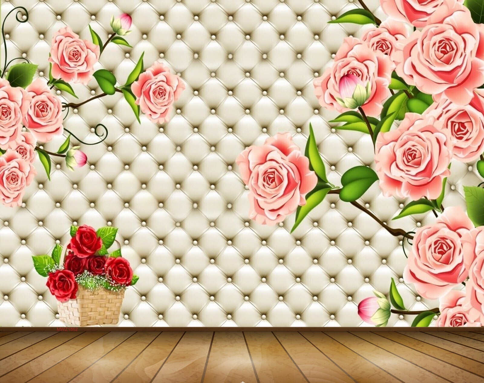 Avikalp MWZ1862 Red Pink Flowers 3D HD Wallpaper