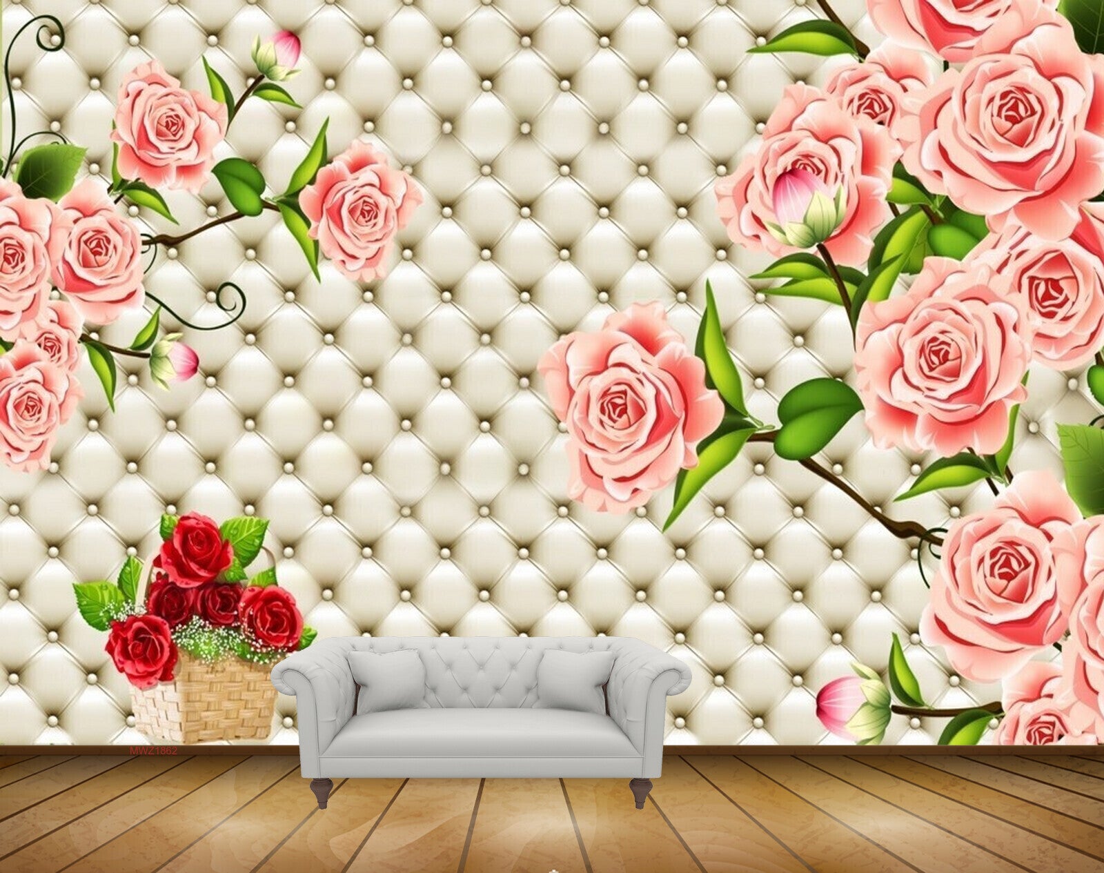 Avikalp MWZ1862 Red Pink Flowers 3D HD Wallpaper