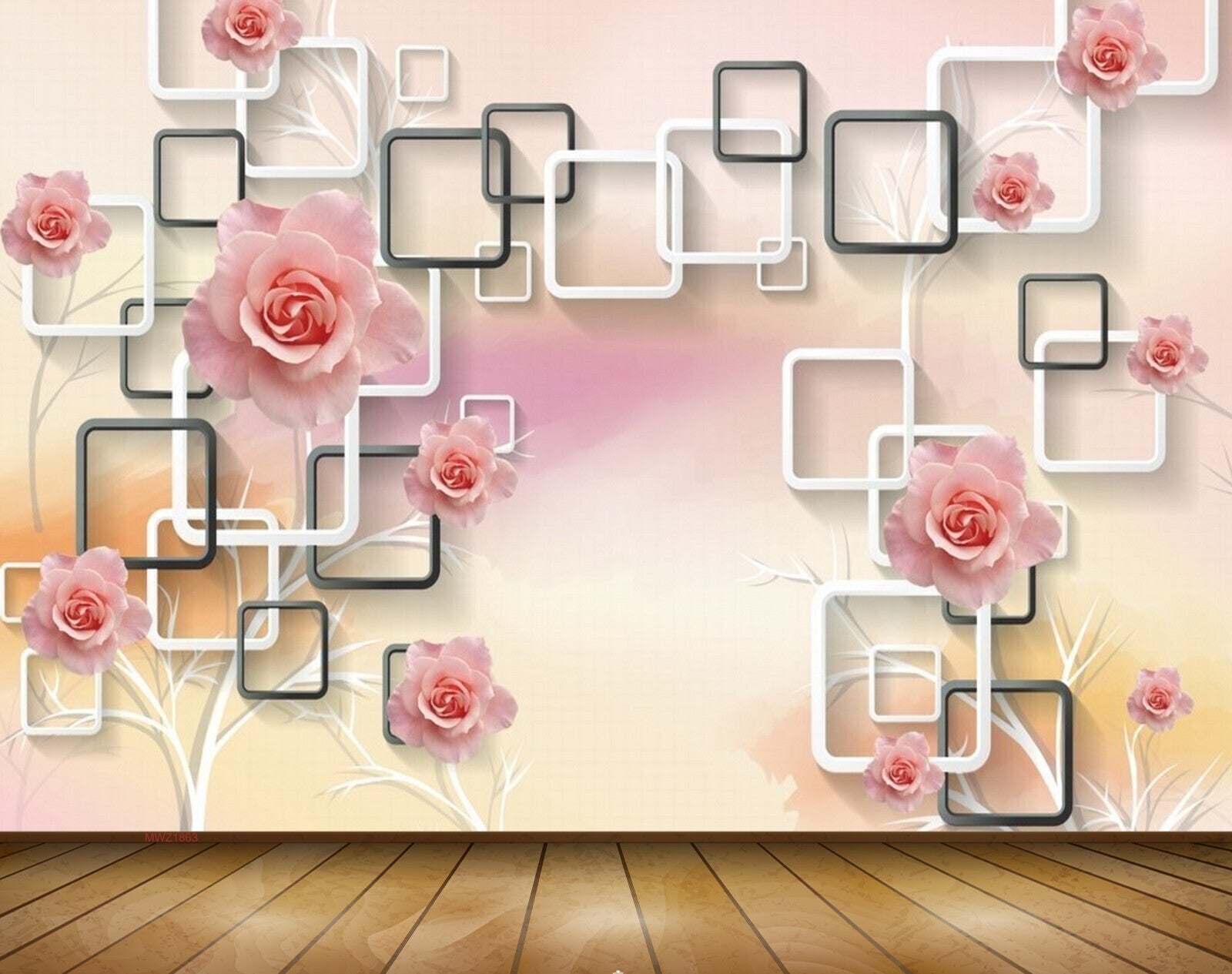 Avikalp MWZ1863 Pink Flowers 3D HD Wallpaper