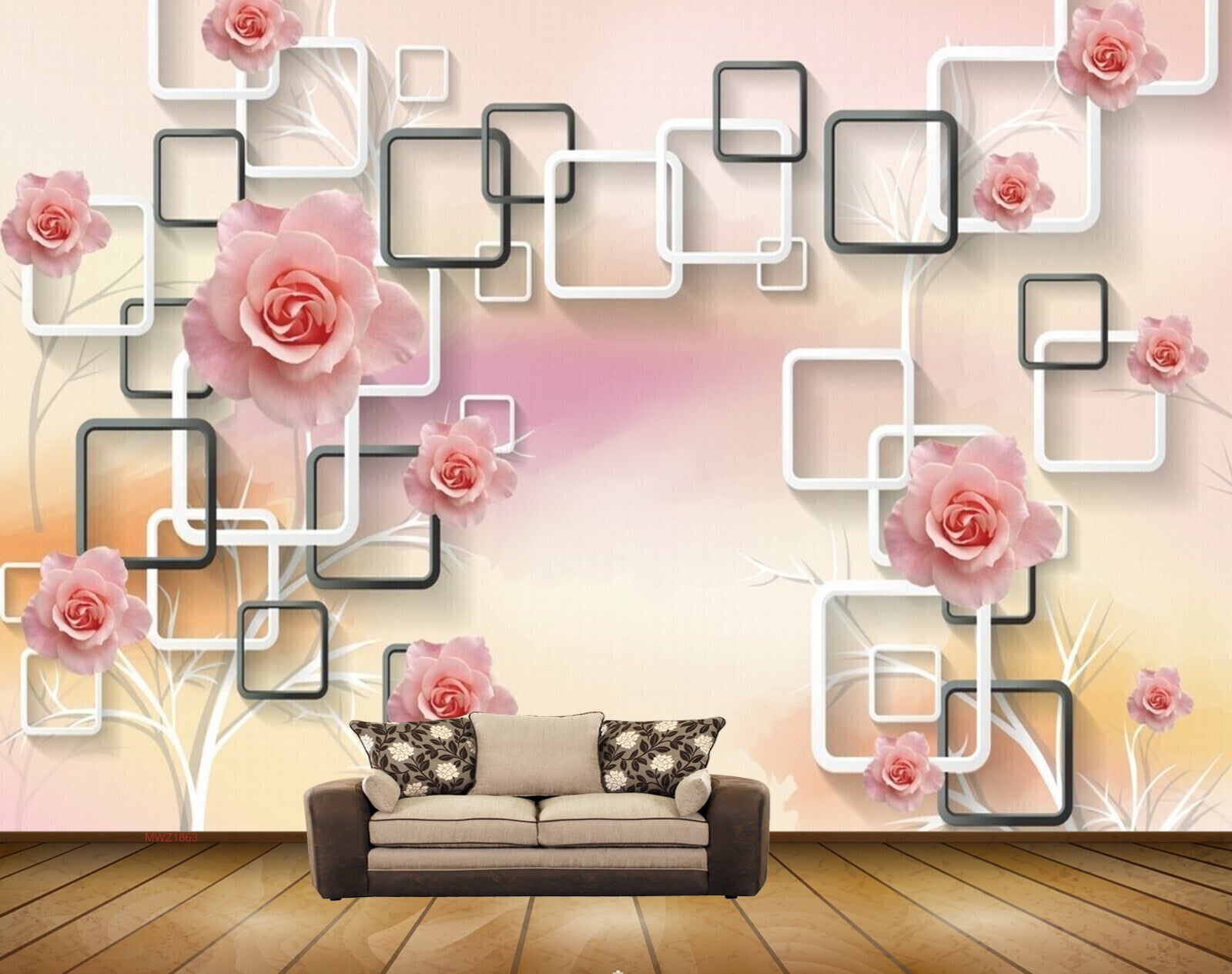 Avikalp MWZ1863 Pink Flowers 3D HD Wallpaper