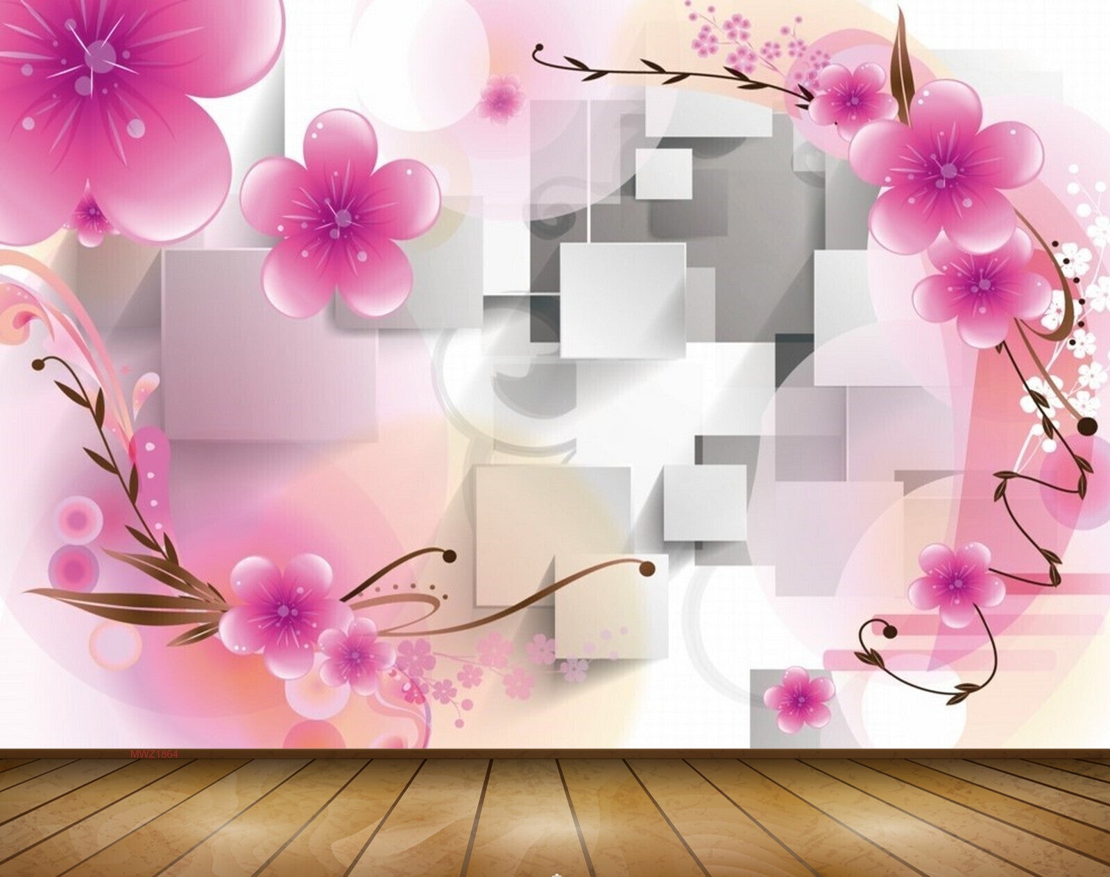 Avikalp MWZ1864 Pink Flowers 3D HD Wallpaper