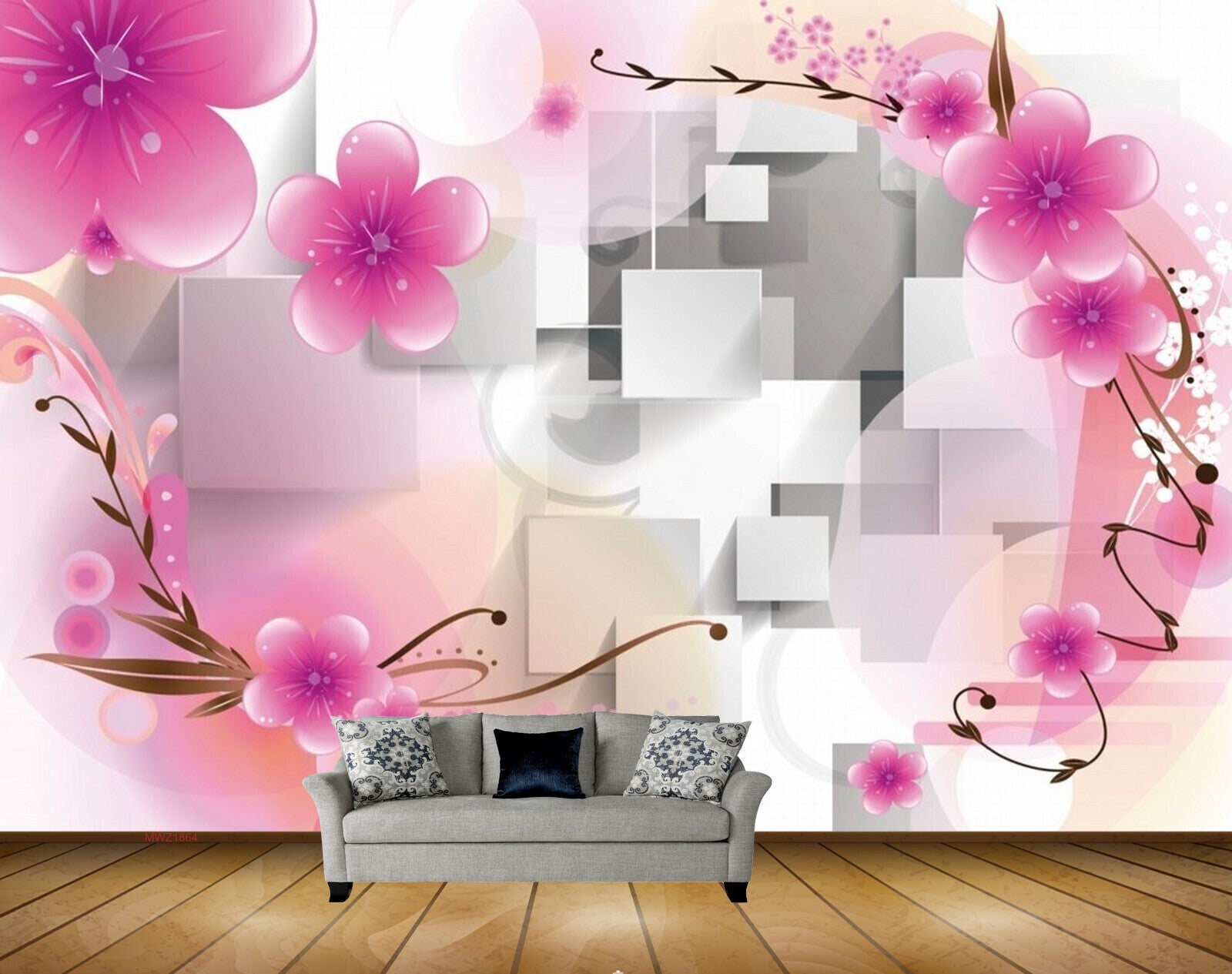 Avikalp MWZ1864 Pink Flowers 3D HD Wallpaper