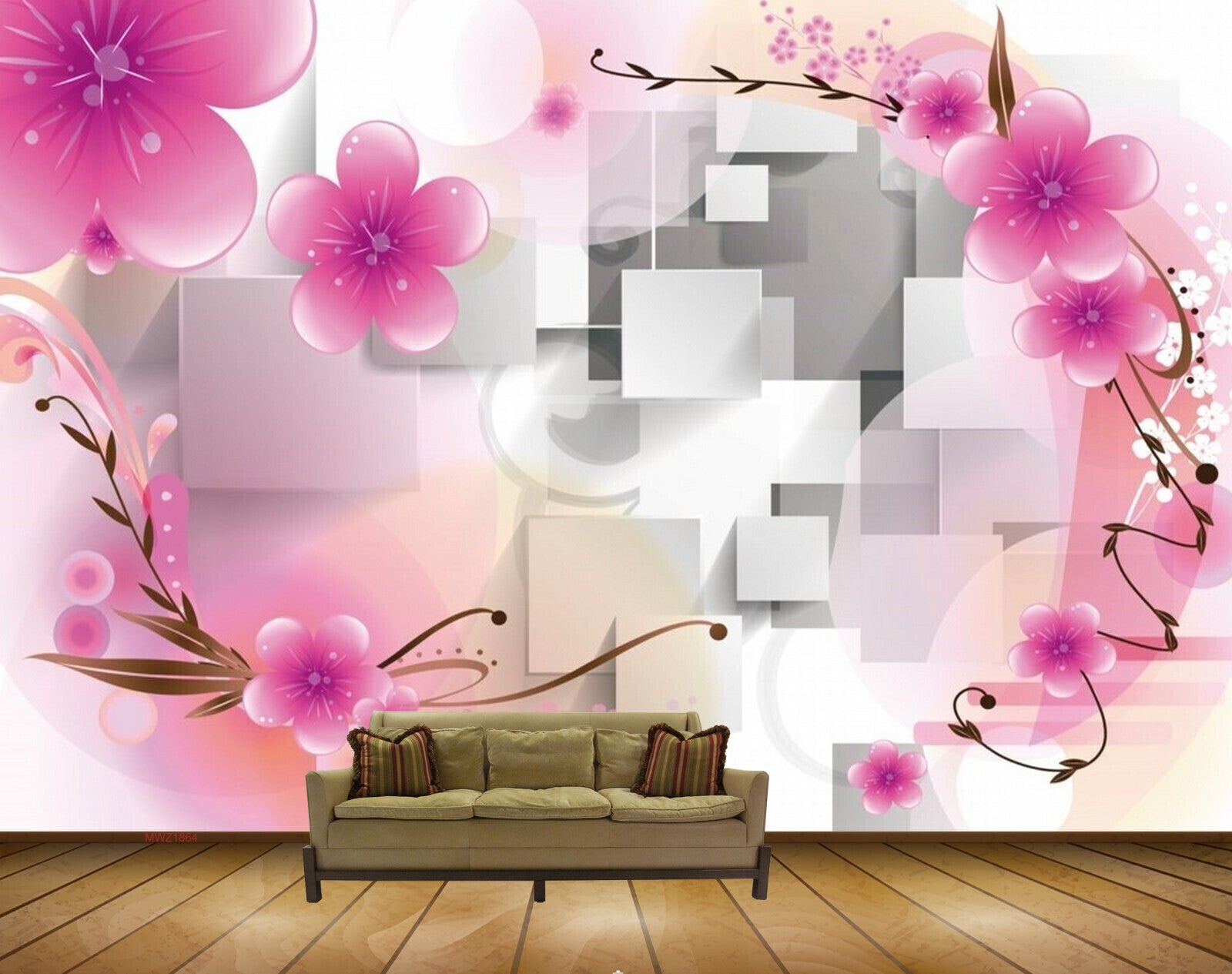 Avikalp MWZ1864 Pink Flowers 3D HD Wallpaper