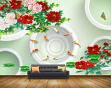 Avikalp MWZ1867 Red Pink White Flowers Fishes Butterflies HD Wallpaper