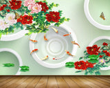 Avikalp MWZ1867 Red Pink White Flowers Fishes Butterflies 3D HD Wallpaper