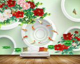 Avikalp MWZ1867 Red Pink White Flowers Fishes Butterflies 3D HD Wallpaper