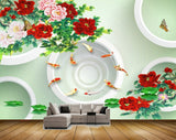 Avikalp MWZ1867 Red Pink White Flowers Fishes Butterflies 3D HD Wallpaper