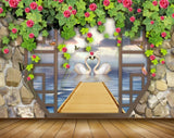 Avikalp MWZ1870 Pink Flowers Swans Butterflies 3D HD Wallpaper
