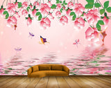 Avikalp MWZ1871 Pink Flowers Butterflies River 3D HD Wallpaper