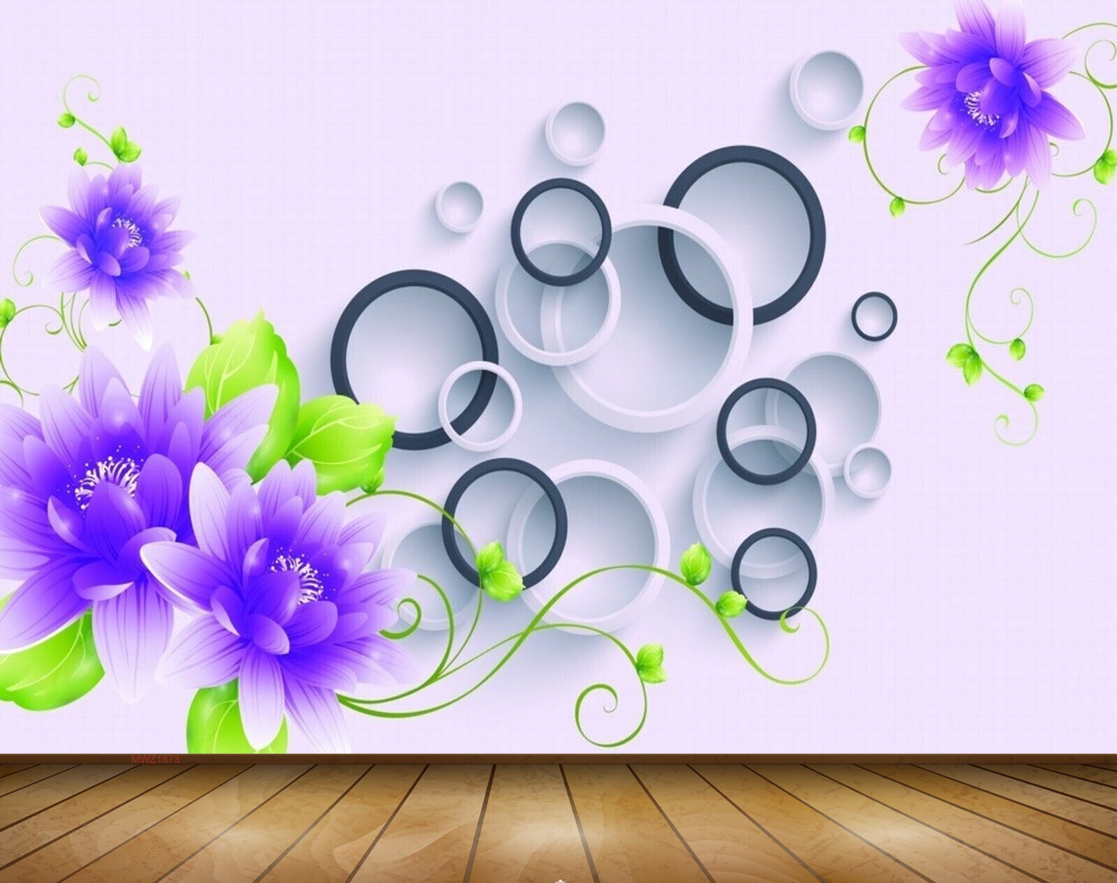 Avikalp MWZ1873 Purple White Flowers Leaves 3D HD Wallpaper