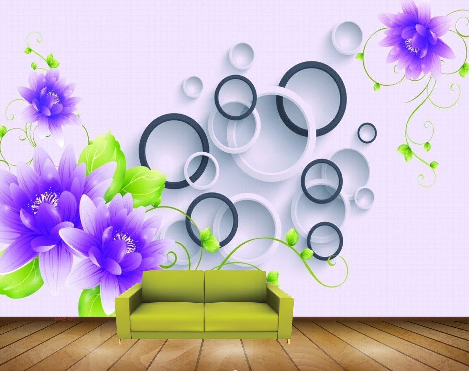 Avikalp MWZ1873 Purple White Flowers Leaves 3D HD Wallpaper