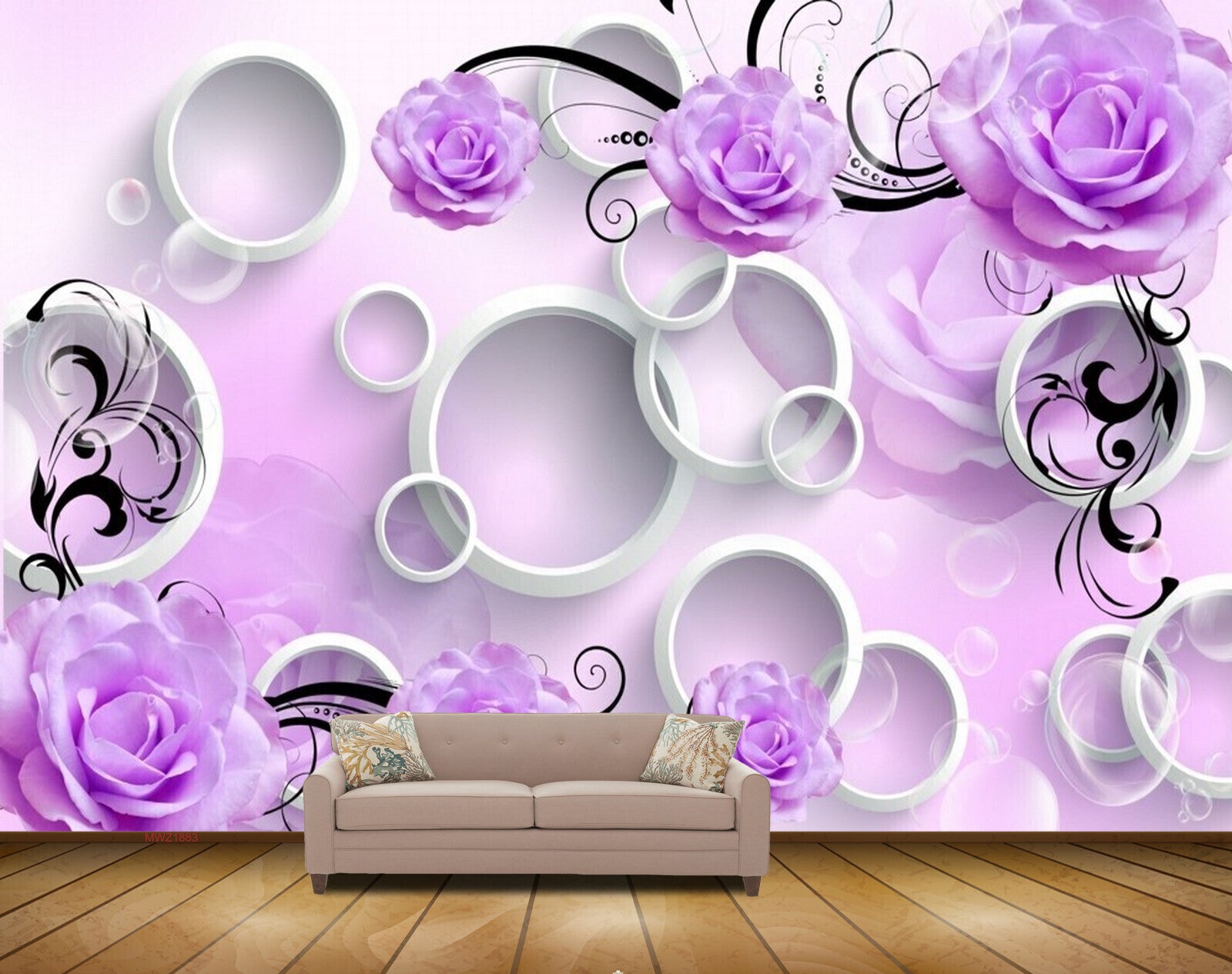 Matte Multicolor 3D Flower Print Wallpaper, For Interior Decoration