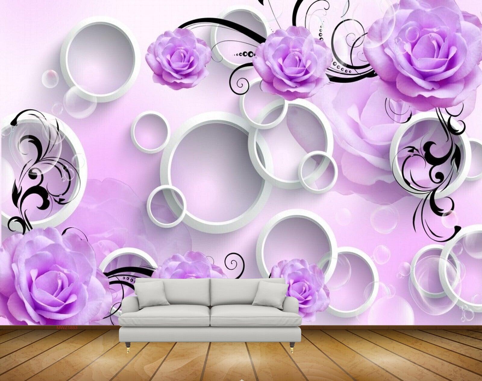 Avikalp MWZ1883 Purple Flowers 3D HD Wallpaper