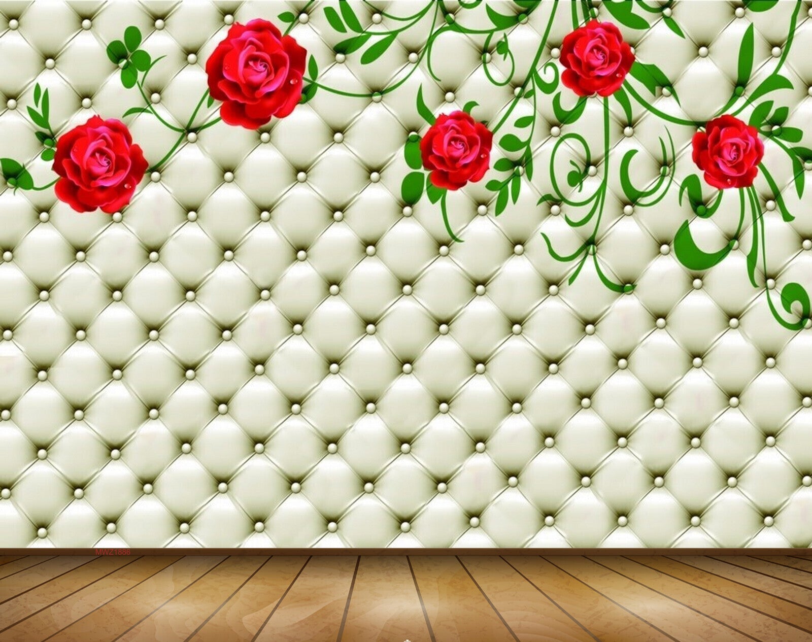 Avikalp MWZ1886 Red Rose Flowers Leaves 3D HD Wallpaper