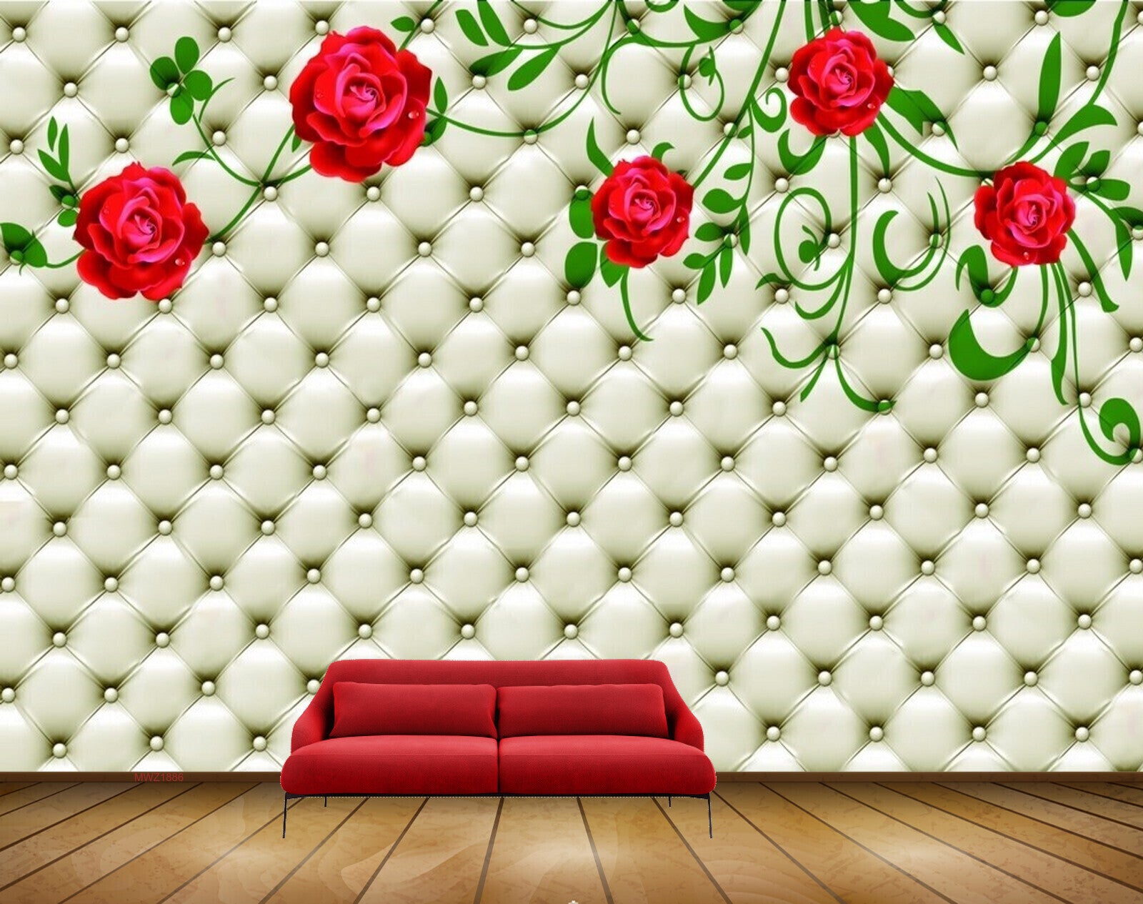 Avikalp MWZ1886 Red Rose Flowers Leaves 3D HD Wallpaper