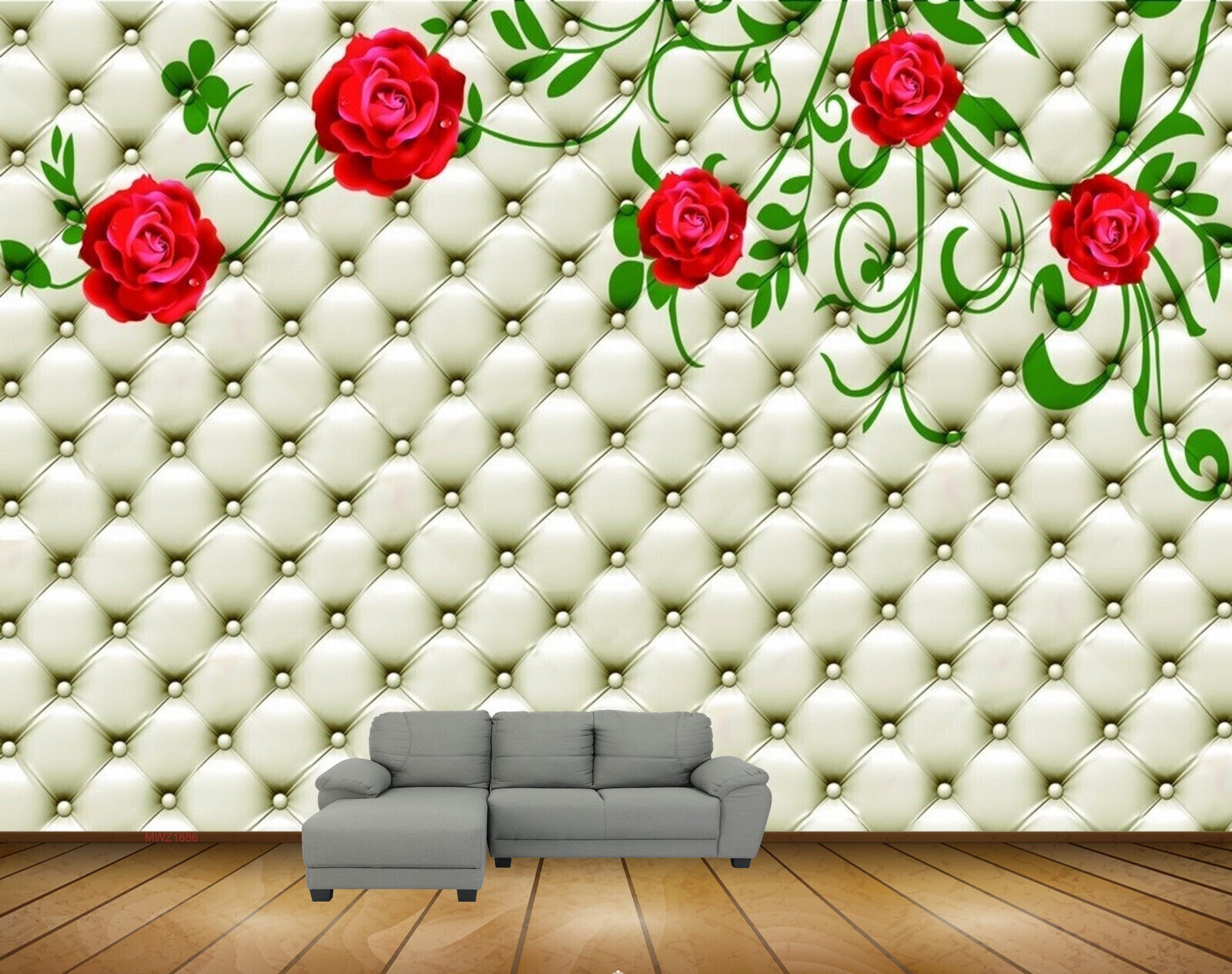Avikalp MWZ1886 Red Rose Flowers Leaves 3D HD Wallpaper