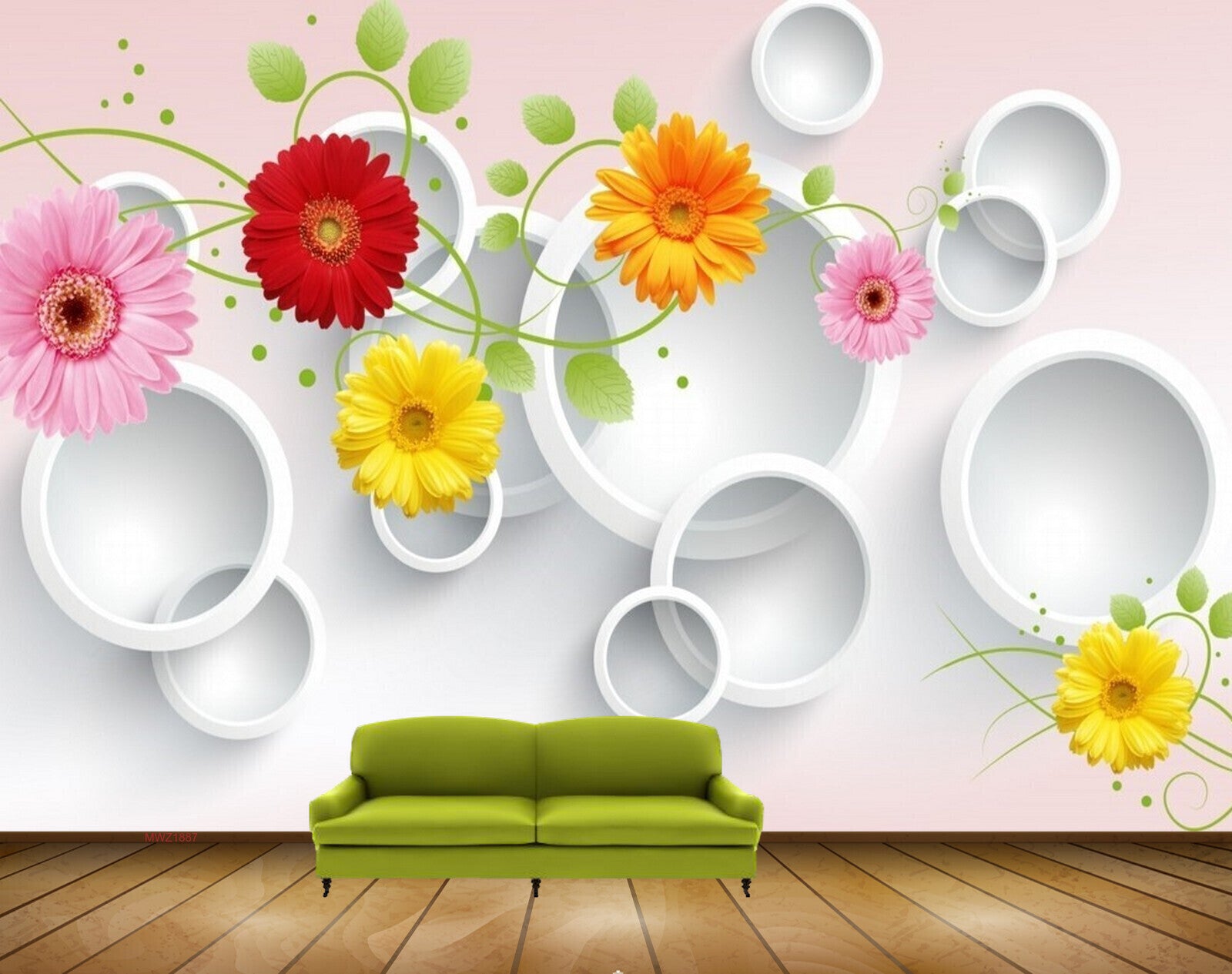 Avikalp MWZ1887 Pink Red Yellow Flowers Sunflowers 3D HD Wallpaper