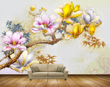 Avikalp MWZ1891 Pink Yellow Flowers Branches HD Wallpaper