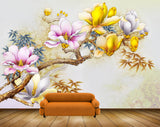 Avikalp MWZ1891 Pink Yellow Flowers Branches 3D HD Wallpaper