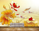Avikalp MWZ1892 Red White Flowers Leaves Fishes 3D HD Wallpaper