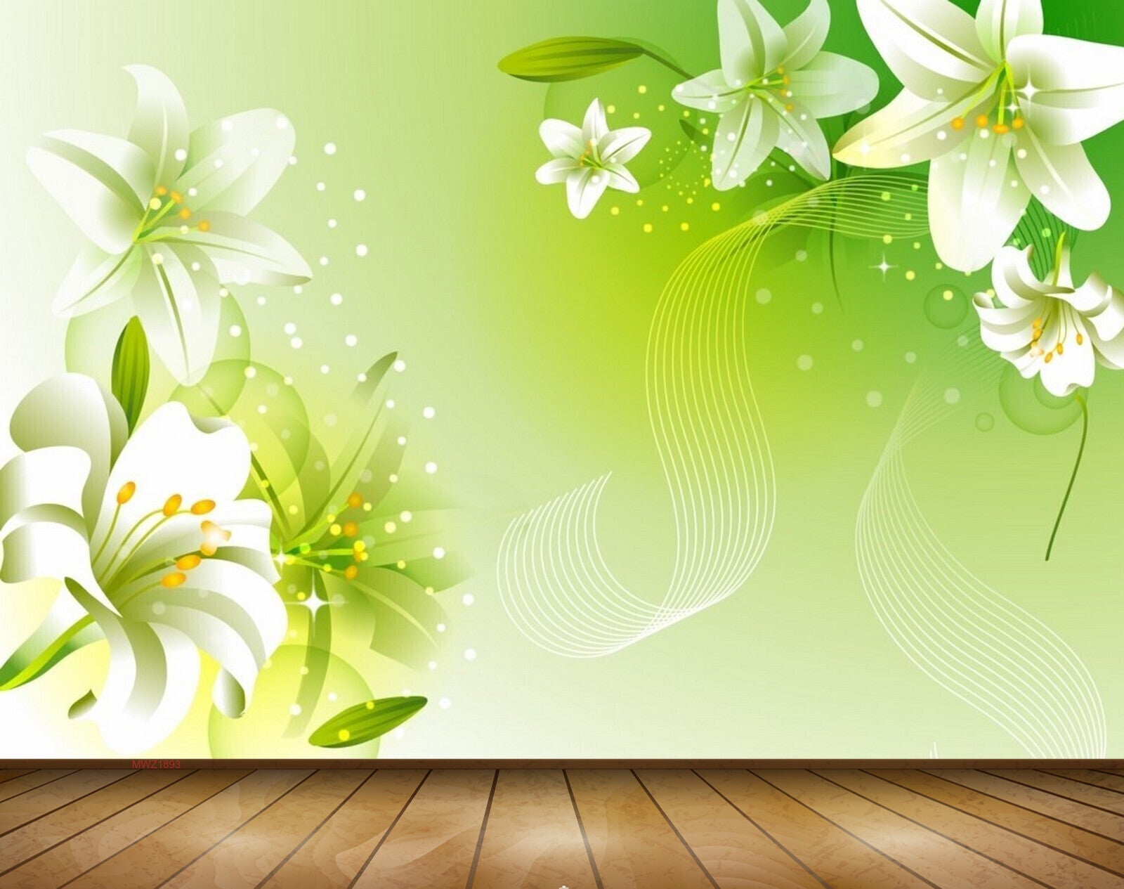 Avikalp MWZ1893 White Flowers Green Leaves 3D HD Wallpaper