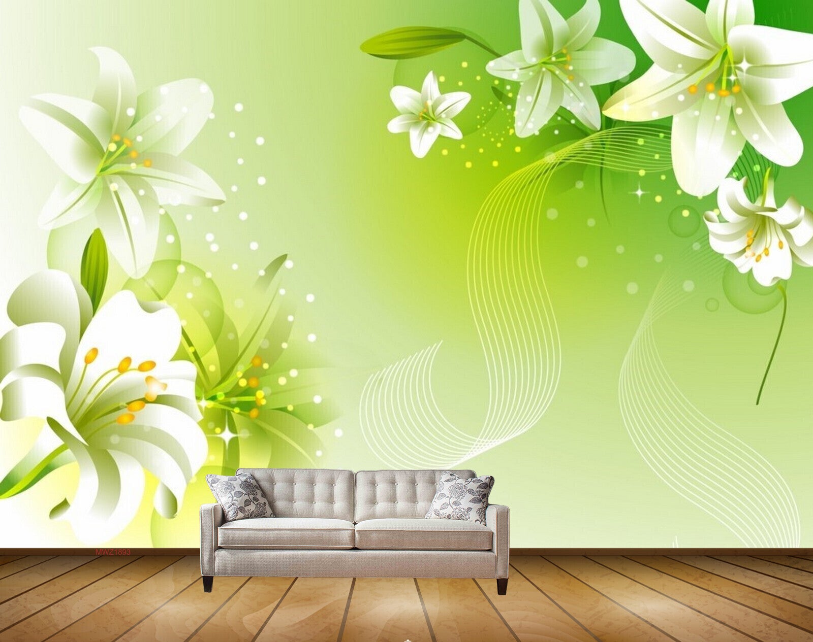 Avikalp MWZ1893 White Flowers Green Leaves 3D HD Wallpaper