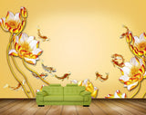 Avikalp MWZ1895 Yellow Golden Flowers Fishes HD Wallpaper
