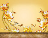 Avikalp MWZ1895 Yellow Golden Flowers Fishes 3D HD Wallpaper