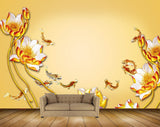 Avikalp MWZ1895 Yellow Golden Flowers Fishes 3D HD Wallpaper