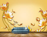 Avikalp MWZ1895 Yellow Golden Flowers Fishes 3D HD Wallpaper