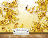 Avikalp MWZ1896 Golden Flowers Fishes HD Wallpaper