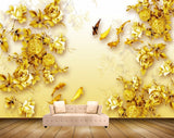 Avikalp MWZ1896 Golden Flowers Fishes 3D HD Wallpaper
