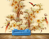 Avikalp MWZ1898 White Yellow Flowers Birds HD Wallpaper