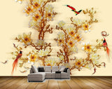 Avikalp MWZ1898 White Yellow Flowers Birds 3D HD Wallpaper