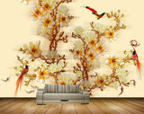Avikalp MWZ1898 White Yellow Flowers Birds 3D HD Wallpaper