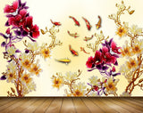 Avikalp MWZ1899 Pink Purple Flowers Fishes 3D HD Wallpaper