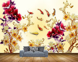 Avikalp MWZ1899 Pink Purple Flowers Fishes 3D HD Wallpaper