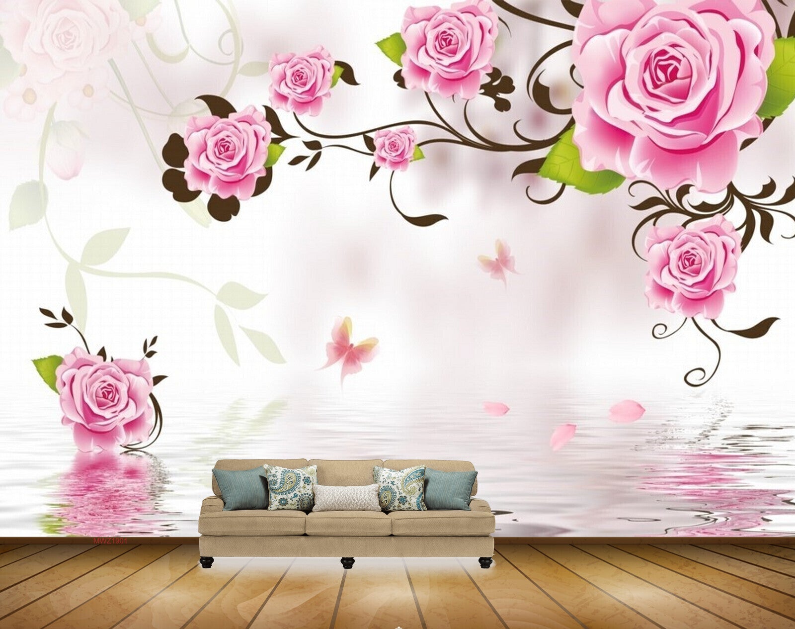Avikalp MWZ1901 Pink Flowers Butterflies HD Wallpaper