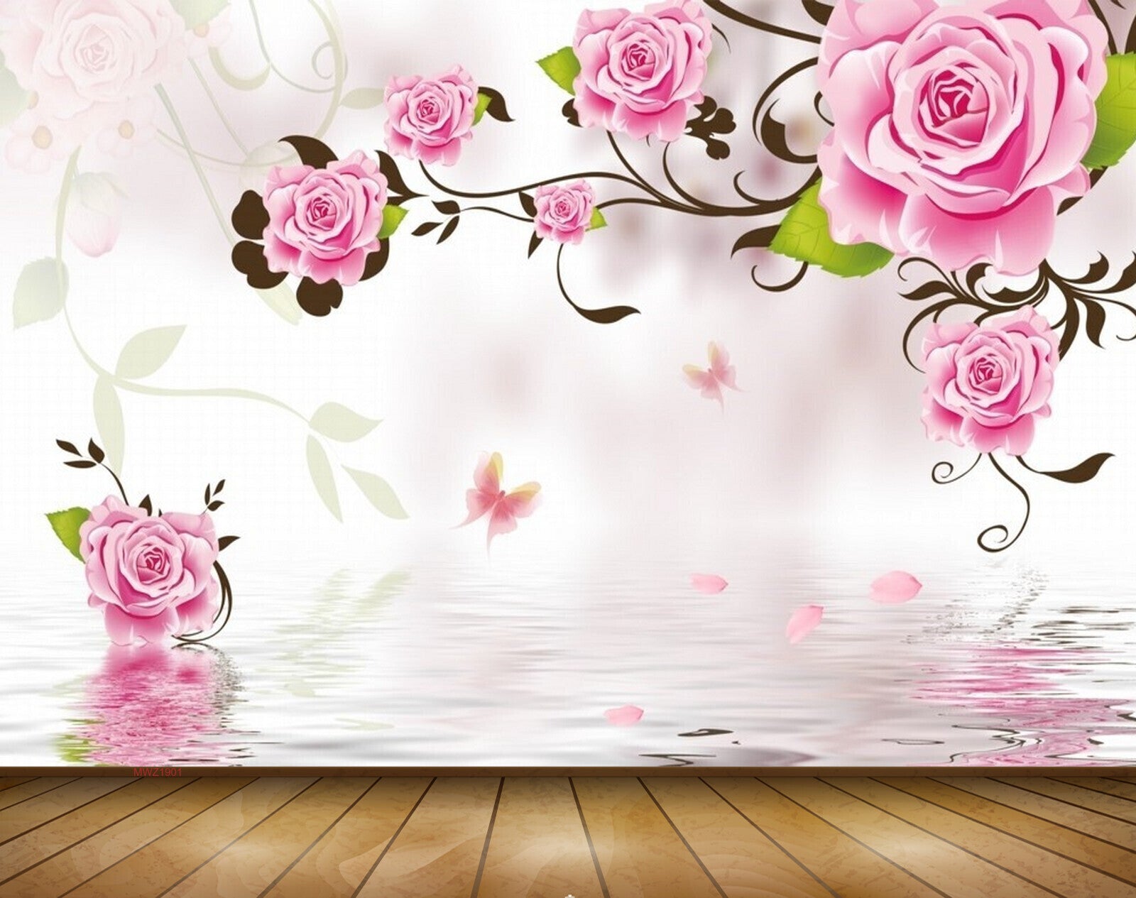Avikalp MWZ1901 Pink Flowers Butterflies 3D HD Wallpaper