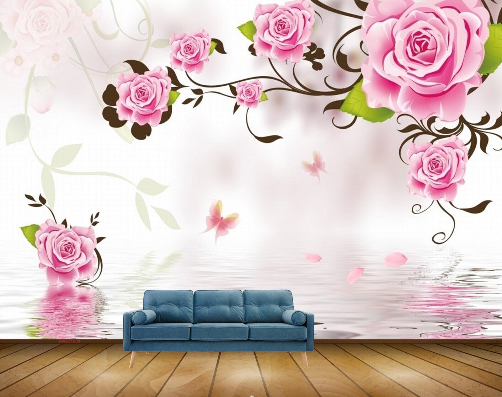Avikalp MWZ1901 Pink Flowers Butterflies 3D HD Wallpaper